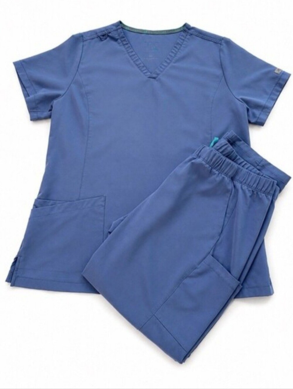 EPIC By IRG Scrub Set Women Large L Petite Blue V Neck Stretch Medical Uniform